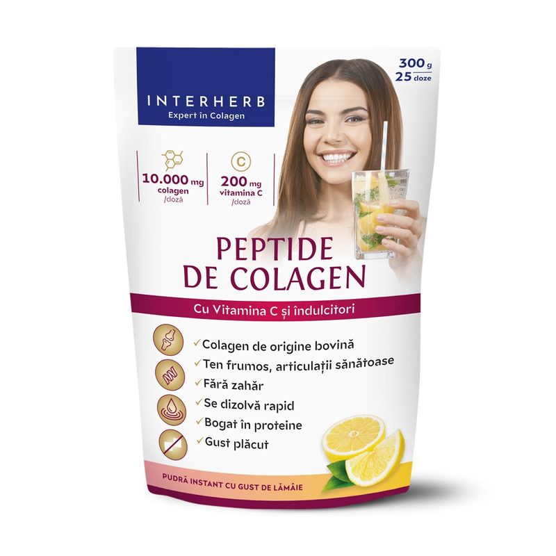 Pudra Instant Peptide de Colagen cu Gust de Lamaie 300g Interherb