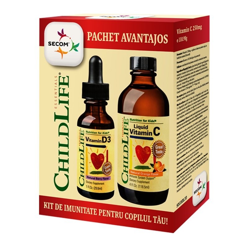 Secom Kit de Imunitate pt Copii Vitamin C 118,5ml+Vitamin D3 29,60ml ChildLife