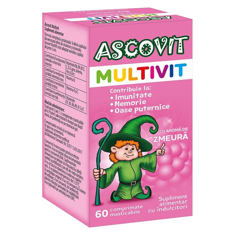 Ascovit Multivit Zmeura x 60cpr mast Omega Pharma