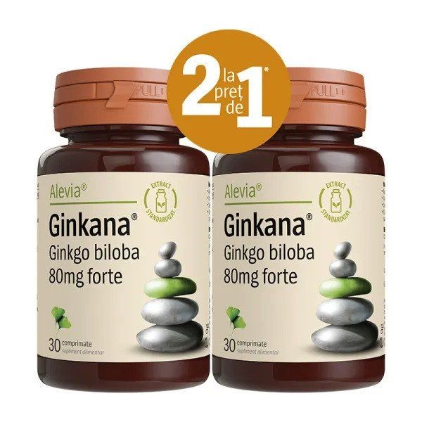 Alevia Ginkana Ginkgo Biloba Forte 80mg x 30cpr Pachet 1+1 Gratis