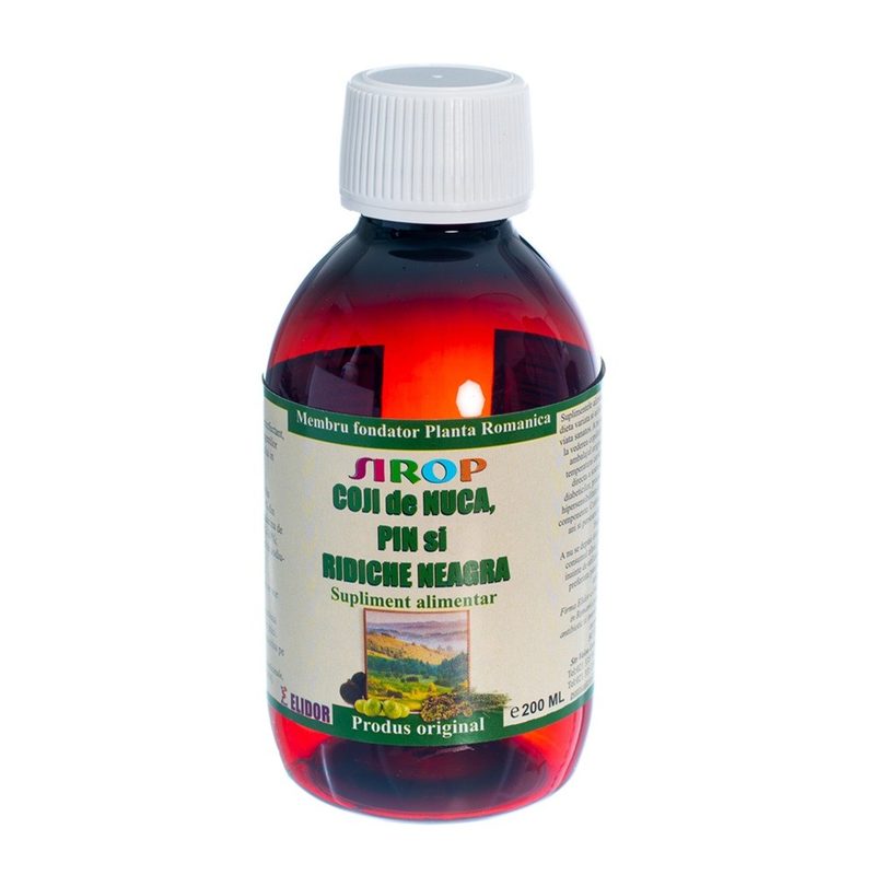 Elidor Sirop Coji de Nuca Muguri de Pin Ridiche Neagra Fara Zahar 200ml