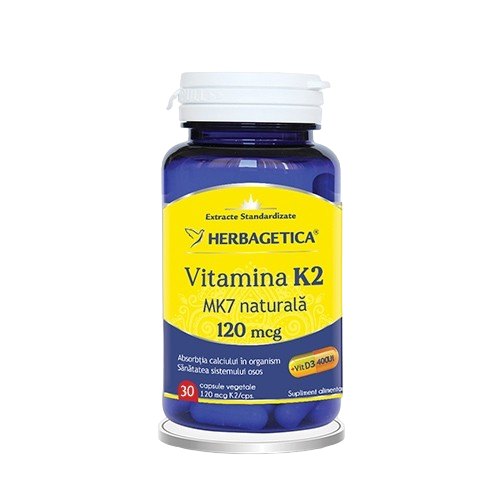 Herbagetica Vitamina K2 Mk7 Naturala 120mcg x 30cps veg  (1)