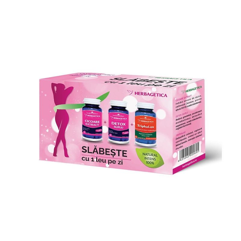 Herbagetica Cicoare 60cps +  Detox Suplu 60cps + Triphalax 60cps pachet