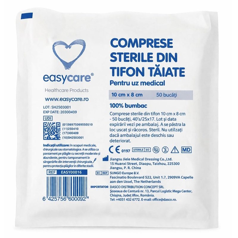 Easycare Comprese Sterile din Tifon Taiate 10cmx8cm x 50buc