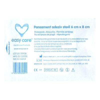 Easycare Pansament Adeziv Steril cu Tampon Absorbant 6cm x 8cm