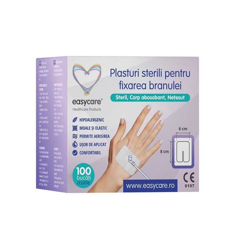 Easycare Plasturi Sterili Fixare Branule 6x8cm x 100buc