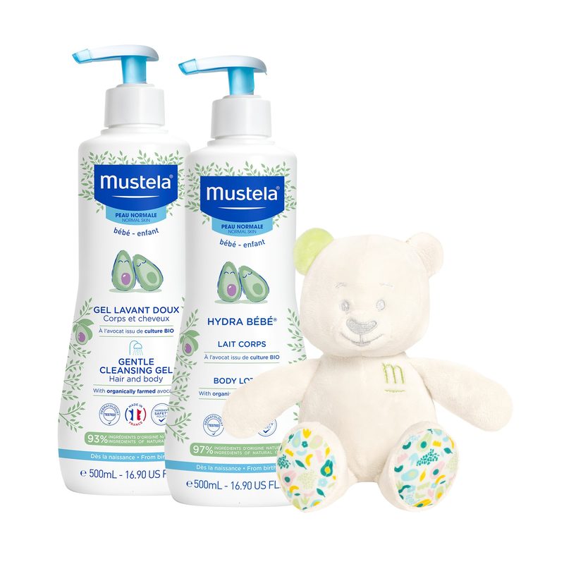 Mustela Pachet Gel de Curatare Par si Corp 500ml+Hydra Bebe Lotiune Corp 500ml+Urs