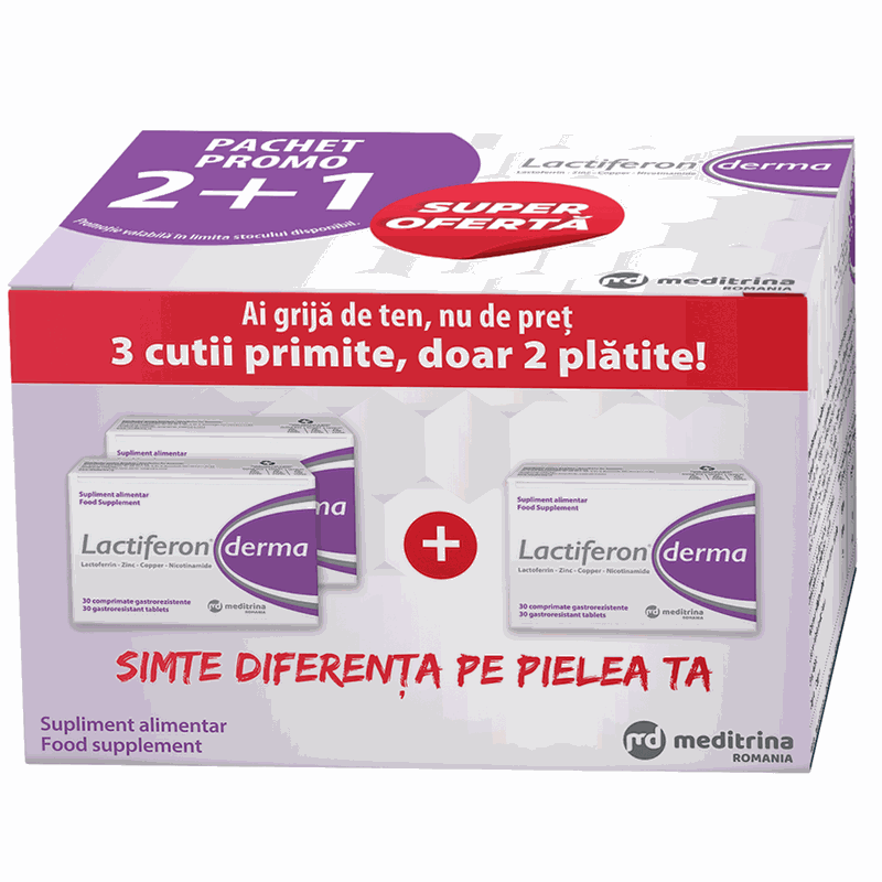 Lactiferon Derma x 30cpr gastrorez 2+1 Pachet Avantajos Meditrina