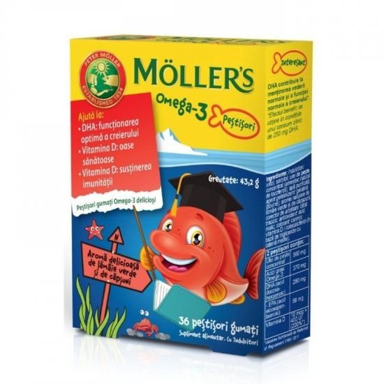 Moller s Omega 3 Pestisori Lamaie Verde si Capsuni x 36jeleuri