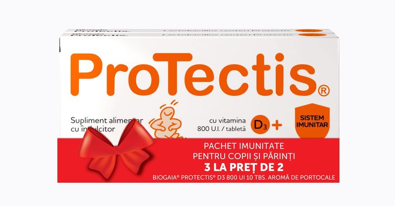 Protectis+Vit D3 800UI Portocale x 10cpr mast 2+1 Pachet Avantajos Biogaia