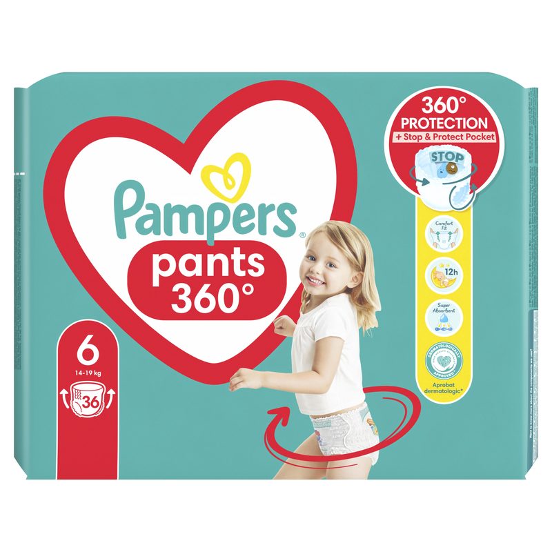 Pampers 6 Pants 360° Stop & Protect 14-19kg x 36buc