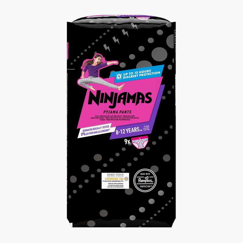 Ninjamas S8 Scutece-Chilotel pt Noapte 8-12ani 27-43kg x 9buc Fata