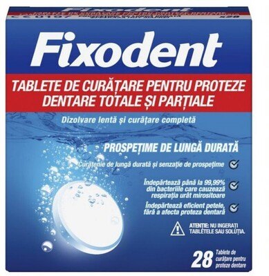 Fixodent Tablete de Curatare pt Proteze Dentare Totale si Partiale x 28buc