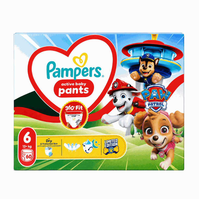 Pampers 6 Pants Active Baby Patrula Catelusilor 14-19kg x 60buc