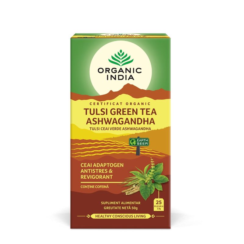 Ceai Bio Tulsi Ashwagandha si Ceai Verde x 25plic Organic India