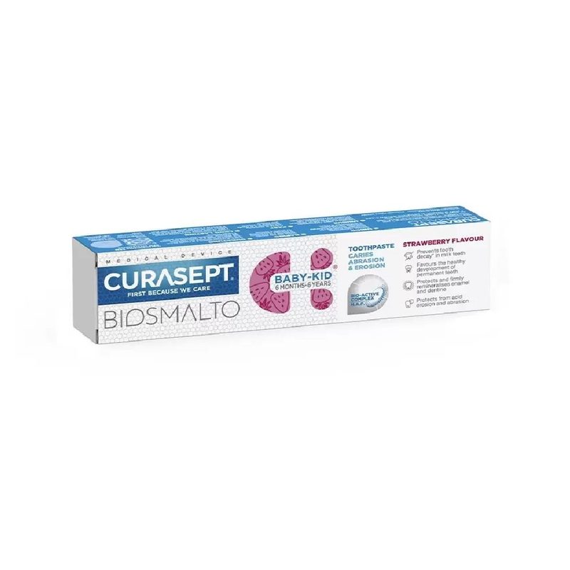 Curasept Pasta de Dinti Fara Fluor pt Copii de la 6l-6a Biosmalto Baby-Kid Capsuni 50ml