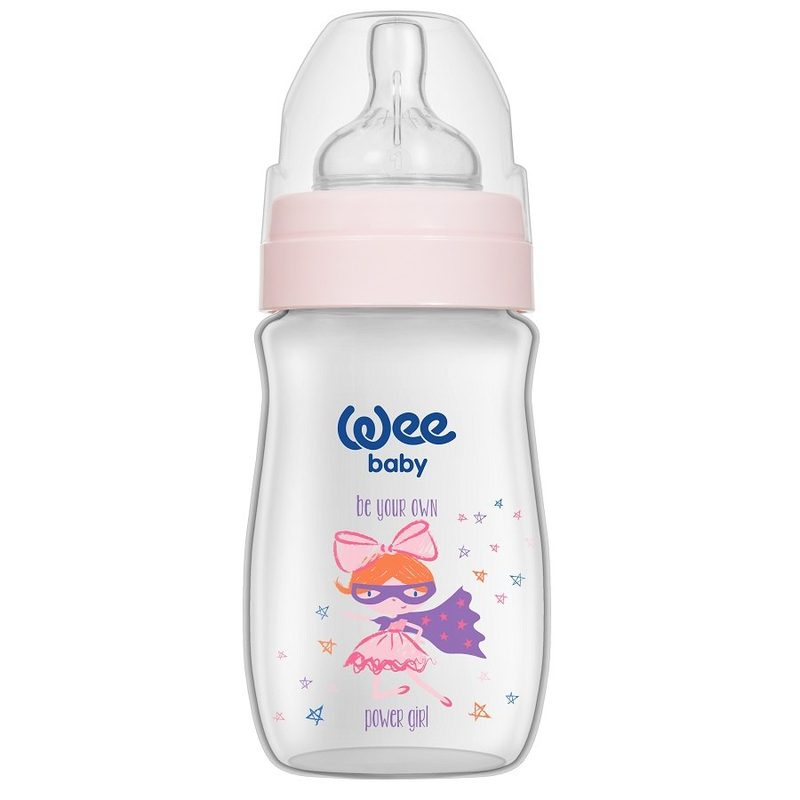 WeeBaby Biberon Roz 250ml cu Gat Larg PP cu Desen 136