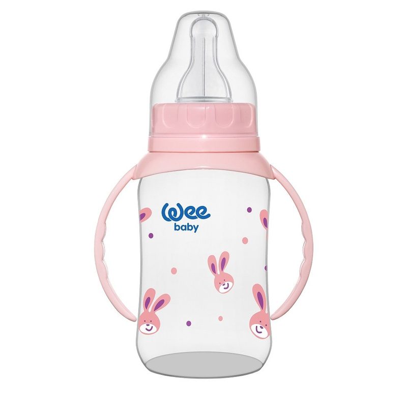 WeeBaby Biberon Roz 150ml cu Maner PP Clasic cu Tet Sil pt Lapte 744