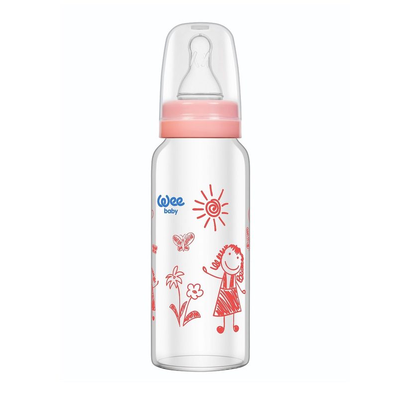 WeeBaby Biberon Roz 180ml din Sticla cu Tet Sil pt Lapte Termorez 771