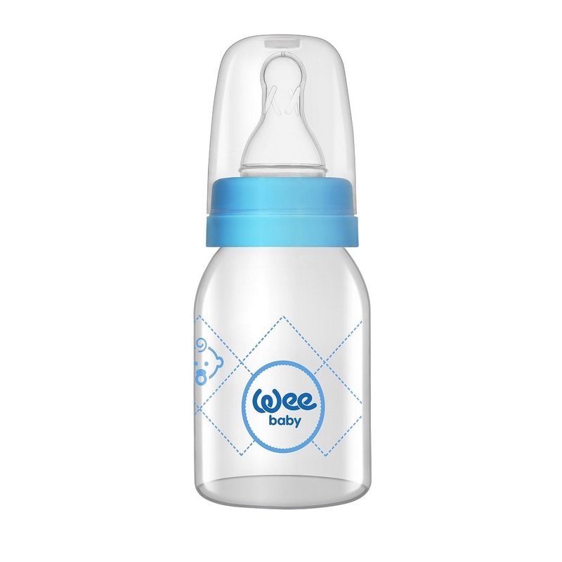 WeeBaby Biberon Bleu 125ml din Sticla cu Tetina Silicon pt Lapte 877