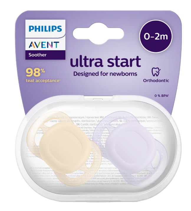 Avent Philips SCF075/01 Suzete Ultra Start Mov/Portocaliu 0-2luni x 2buc