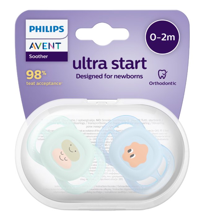 Avent Philips SCF075/04 Suzete Ultra Start Bleu/Verde Smile 0-2luni x 2buc