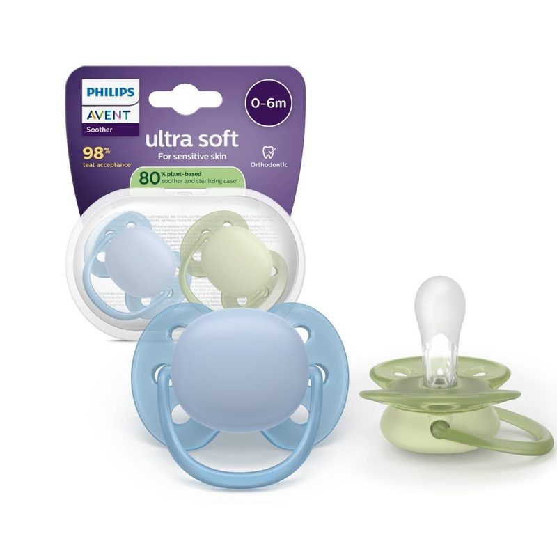 Avent Philips SCF091/37 Suzeta Ultra Soft Albastru/Verde 0-6luni x 2buc