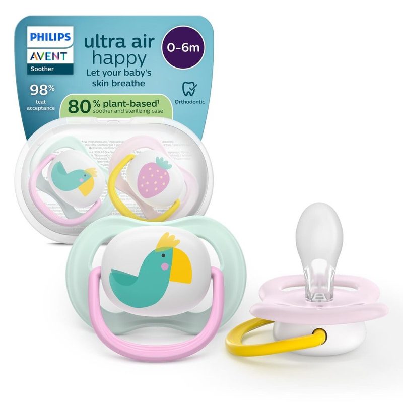 Avent Philips SCF080/24 Suzeta Ultra Air Papagal/Capsuna 0-6l x 2buc