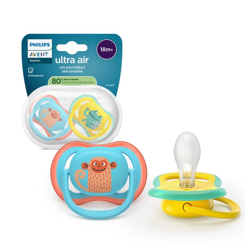 Avent Philips SCF349/58 Suzeta Ultra Air Albastru/Galben +18l x 2buc