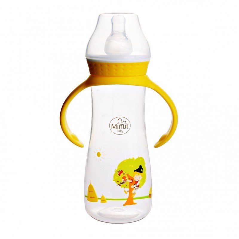 Biberon cu Manere 250ml si Tetina Silicon Pupaza din Tei 3+ Minut Baby MIN2019024