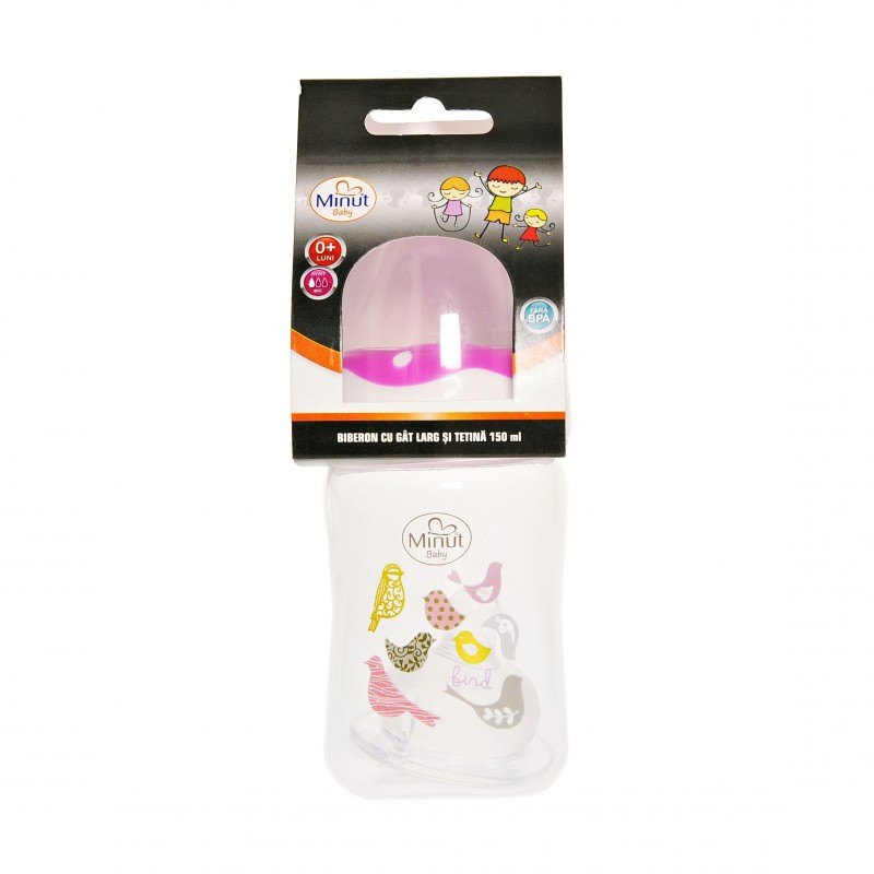 Biberon Gat Larg Tetina 0+ 150ml Minut Baby MIN2019035